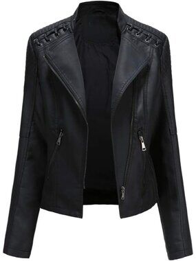 Women's Black Faux Leather Jacket Women Bomber Jacket Belted Motorcycle Jackets